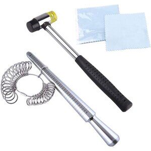 Metal Ring Mandrel Ring Sizer and Rubber Hammer Mallet Ring Sizer Gauge Set